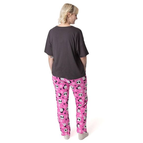 Nightmare Before Christmas Womens/Ladies Jack and Sally Short-Sleeved Long Pyjam